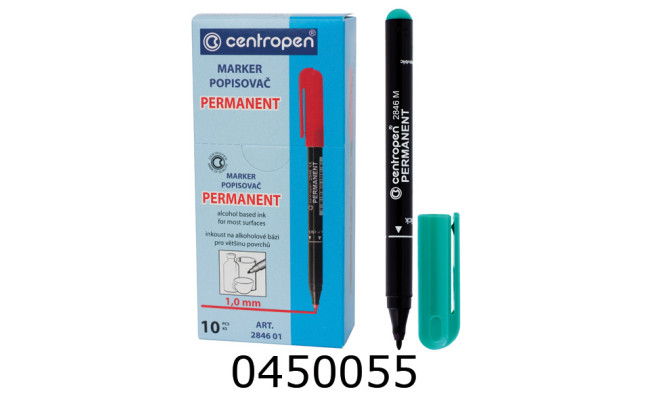 Маркер перм. Centropen 1мм зелений (10) 2846/04