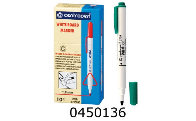 Маркер сухостир. Centropen. 1-2мм зелений (10) 2709/04