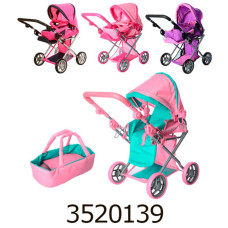 Візочок метал. для лежачої ляльки з корзиною регул. ручка сумка переноска в коробці (4) 9346/016/81100