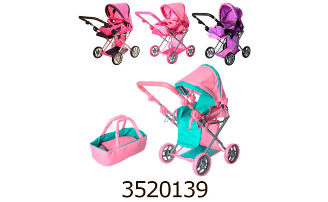 Візочок метал. для лежачої ляльки з корзиною регул. ручка сумка переноска в коробці (4) 9346/016/81100