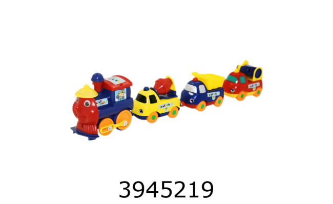 Паровозик інерц. в слюді + 3 машинки 34*6см (72/144) K1113