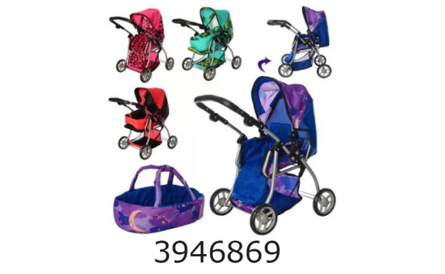 Візочок метал. для лежачої ляльки сумка-переноска корзина рег. ручка (4) 9672