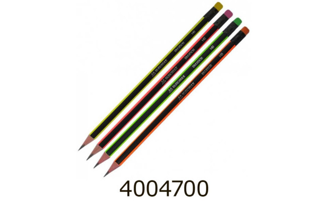 Олівець графіт. Buromax NEON НВ чорно-неоновий з гумкою карт. коробка (12/144) BM.8508
