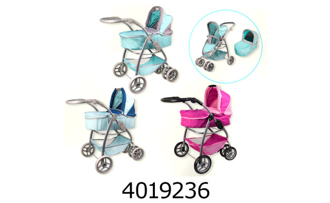 Візочок метал. для лежачої/сидячої ляльки трансформер 2 кольори (2) 9662