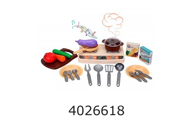 Кухня з набором посуду 22 предметів + газ.плита муз. в коробціТехноК (5) 5620