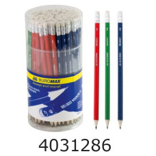 Олівець графіт. Buromax COLOR НВ з гумкою туба асорті (100/600/1800) BM.8501