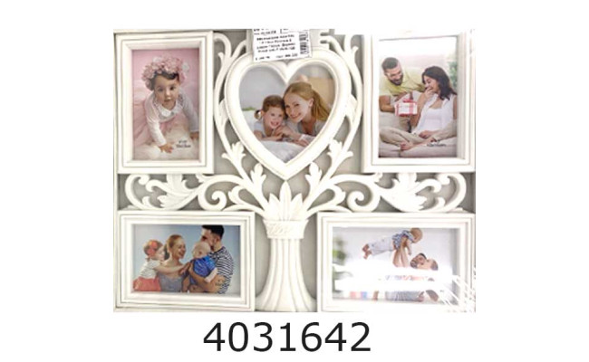 Фоторамка пластик 10*15см Коллаж 5 рамок Серце Дерево білий (36) F-65/R-108