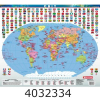 Карта світу політична 170 млн. формат ~ А-3 ламінована на планках 1642 DK