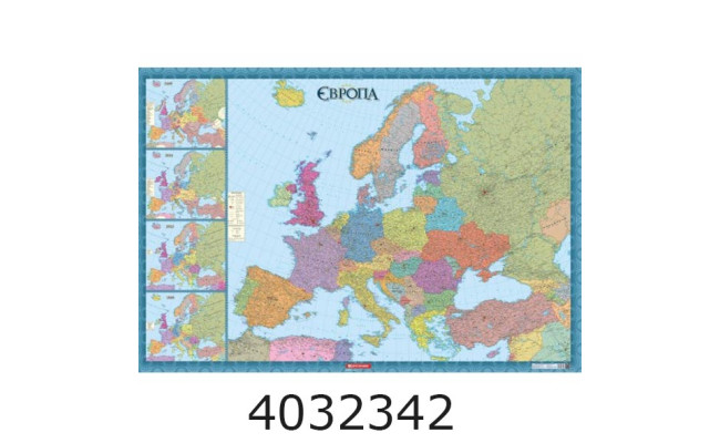 Карта Європи політична 14 150 000 картон. на планках 7195 DK