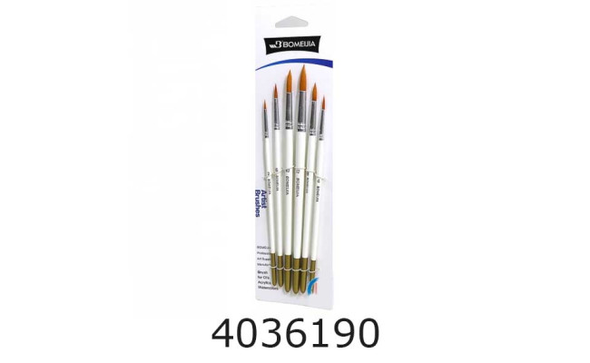 Пензлі в наборі 6шт. Artist brushes нейлон круглі (24681012) K1339 (24) 1339-K