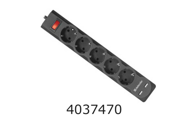 Подовжувач мереж. 5.0м 6 розеток з вимикачем Defender white/ black 99496/99493 DFS 155