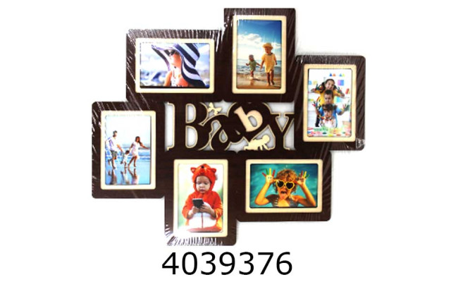 Фоторамка пластик Колаж 6 фото 10*15см Baby темне дерево 57*50 см ДВП 064