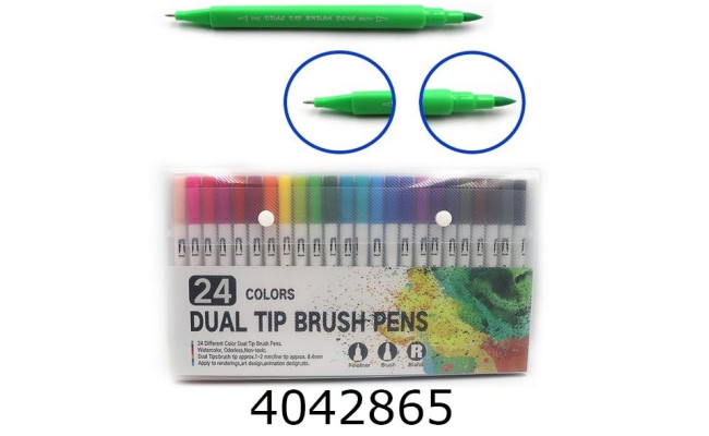 Лінери набір+пензлик двухстор. водн.основакисть 2ммлінер 0.4мм 24шт.24кол.DSCN9781-24 04371-24MK