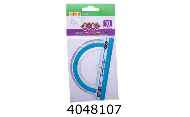 Транспортир пластик 10см ZiBi з блакитною смужкою блістер (48) ZB.5640-14