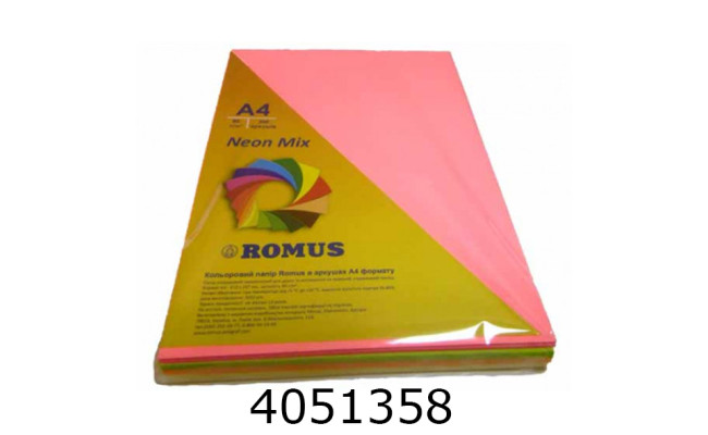 Папір кольор. А4 80г/м2  4*50 арк. неон R Mix (R50935) R50935