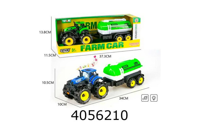 Трактор інерц. в коробці  з бочкою 2 кольори на батар. 37*11*13см (27/54) 9878-7C