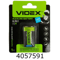 Батарейка Videx Alkaline Battery 6LR61 1bl крона блістер (12/96) 6F22 9V Батарейка Videx Alkaline Battery 6LR61 1bl крона блістер (12/96) 6F22 9V