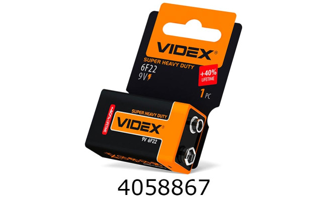 Батарейка Videx Super Heavy Duty крона блістер (24/216) 6F22 9V
