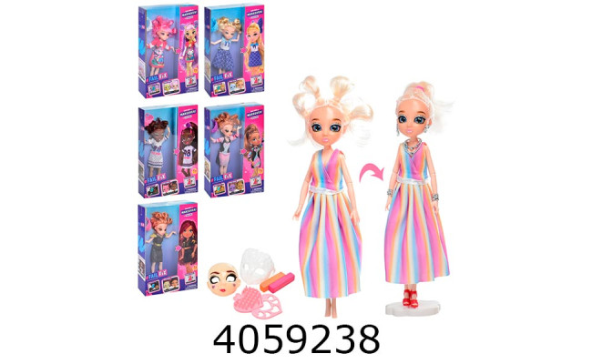 Лялька Барбi в коробці + аксесуари змінює макіяж і колір волосся 29см (42/84) 3666-7/8/9/10/1