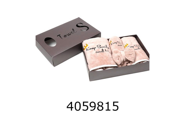 Набір банний подарунковий 2 рушника + чалма + повязка беж 80033-30-1