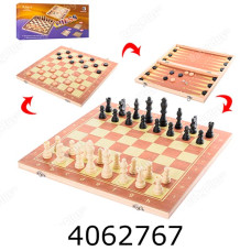 Шахи 3 в 1 дерев'яні в коробці 39*20*4см (18) QP002