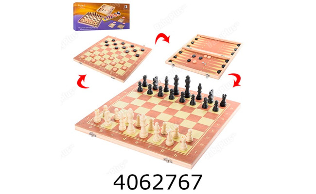 Шахи 3 в 1 дерев'яні в коробці 39*20*4см (18) QP002
