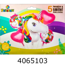 Повітряні кульки фольговані 5шт Єдиноріг Веселка (10/500) 836966