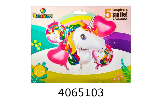 Повітряні кульки фольговані 5шт Єдиноріг Веселка (10/500) 836966