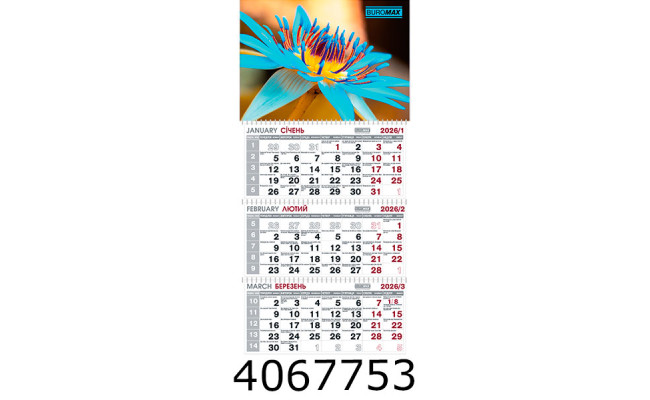 Календар 2026 настін. квартальний Buromax (3 пружини) квіти (20) BM.2105.4