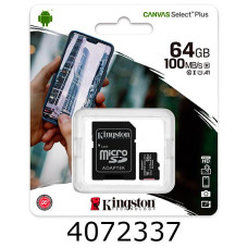 Micro-SDXC 64Gb Kingston Canvas Select Plus (UHS-1) class10 (адаптер) A1 (R-100MB/s)