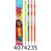 Олівець графіт. ZiBi SUPER GIRL HB з гумкою, блістер 4шт.(48) ZB.2318