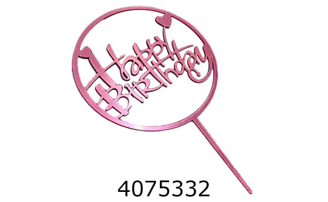 Топер в торт Happy Birthday рожевий  (20) 22-169