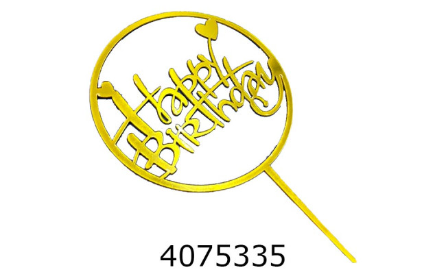 Топер в торт Happy Birthday золото  (20) 22-169