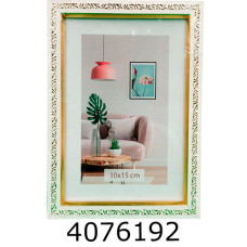 Фоторамка пластик 10*15/12 SA (біла з візерунком золотий обідок з ніжкою)60) SA1511A-7135