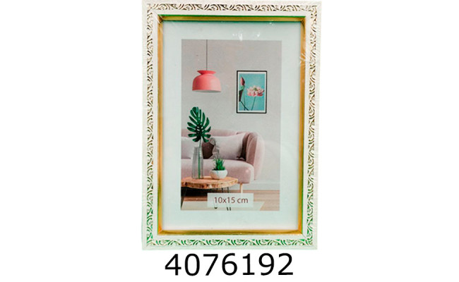 Фоторамка пластик 10*15/12 SA (біла з візерунком золотий обідок з ніжкою)60) SA1511A-7135