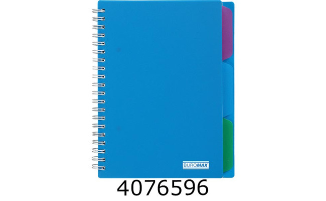 Блокнот на спір. збоку В6 100 арк. кліт. пласт. обкл. BUROMAX BRIGHT з розділюв. синій BM.24365912-02