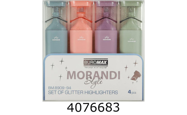 Маркер текст. набір 4шт. MORANDI STYLE Glitter Buromax 2-4.5 м (12) BM.8909-94