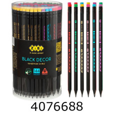 Олівець графіт. ZiBi BLACK DECOR HB пласт. з гумкою тубус (144/576) ZB.2321