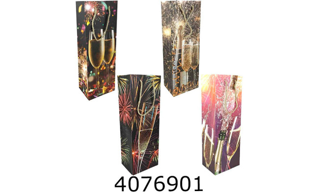 Пакет новорічний подарунковий під пляшку мікс 4 (12/960) 280-4