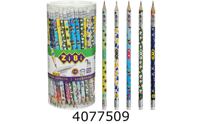 Олівець графіт. ZiBi PATRIOT HB з гумкою тубус (100) ZB.2315