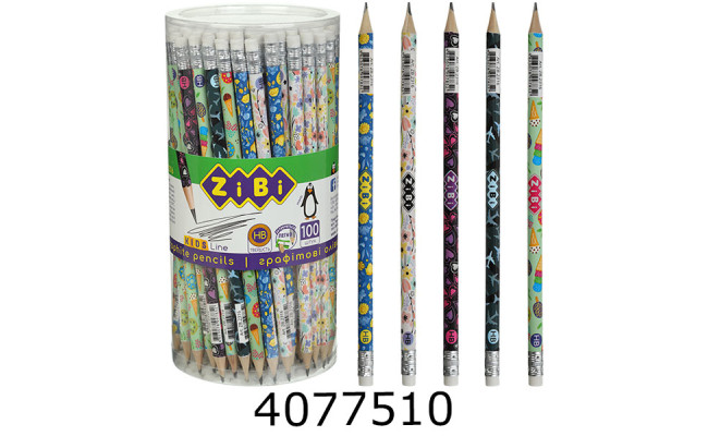 Олівець графіт. ZiBi BRIGHT HB з гумкою тубус (100) ZB.2316