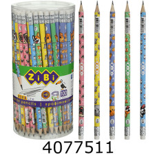 Олівець графіт. ZiBi PETS HB з гумкою тубус (100) ZB.2317