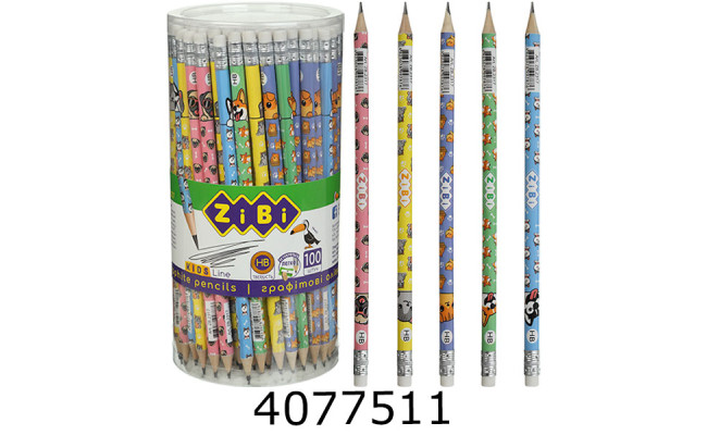 Олівець графіт. ZiBi PETS HB з гумкою тубус (100) ZB.2317