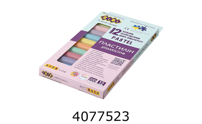 Пластилін ZiBi 12 кол. 200г PASTEL KIDS Line (8 пастель + 4 глітер) (24) ZB.6240