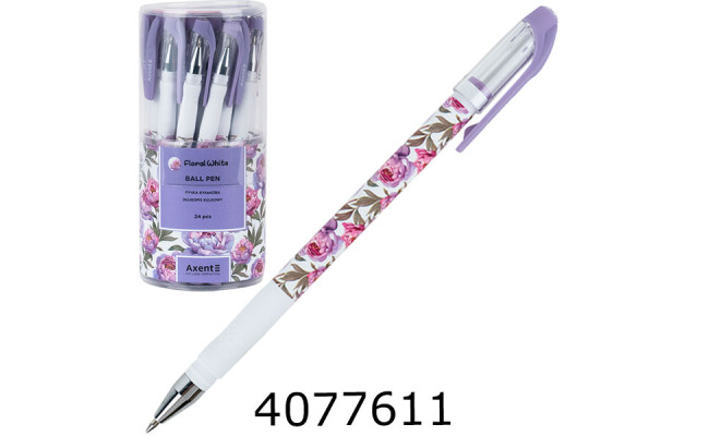 Ручка кульк. Axent Floral White синя  (24) AB1049-43-A