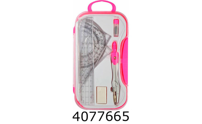 Готовальня 7 предм.в кейсі з кнопкою рожева (12/144) MX81424