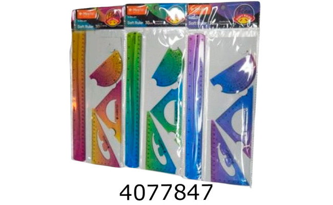 Набір лінійок силікон. 4 предм.2угольніка+транспортир+лінійка 30см NO9106-WM(24) 3177DSCN