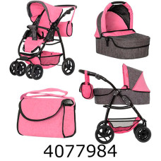 Візочок метал. для ляльки 2в1з сумкою CARRELLO AVANTI 60.5*18.5*38.5см (1) 9662B+BAG PINK