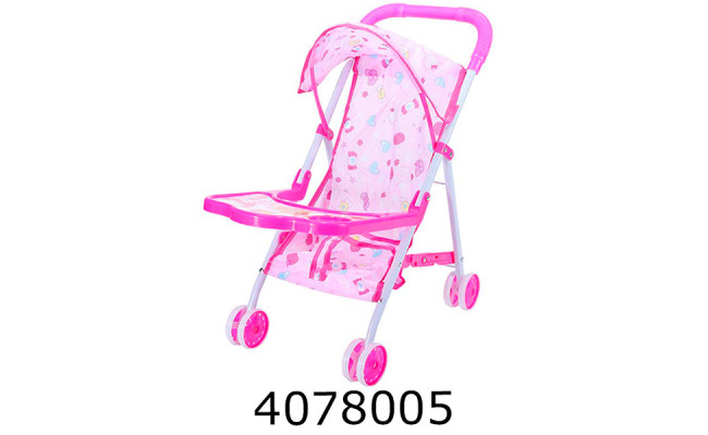 Візочок метал. для ляльки з козирком і столиком (1/24/48) 888-21