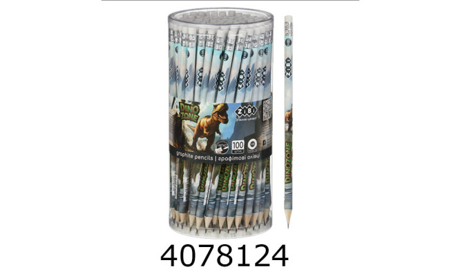 Олівець графіт. ZiBi DINO HB з гумкою тубус (100) ZB.2325